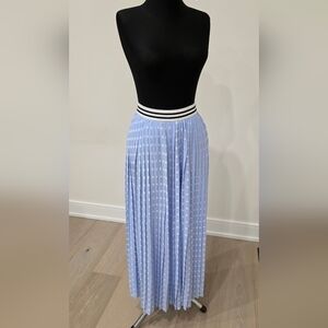 Baby Blue Polka Dot Pleated Maxi Skirt With Elastic Waist